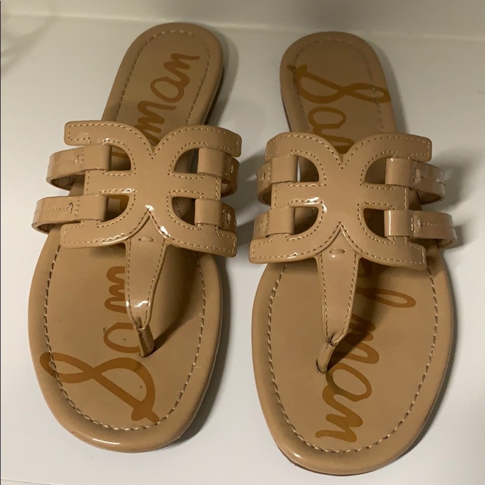 Sam Edelman nude or tan patent leather sandals